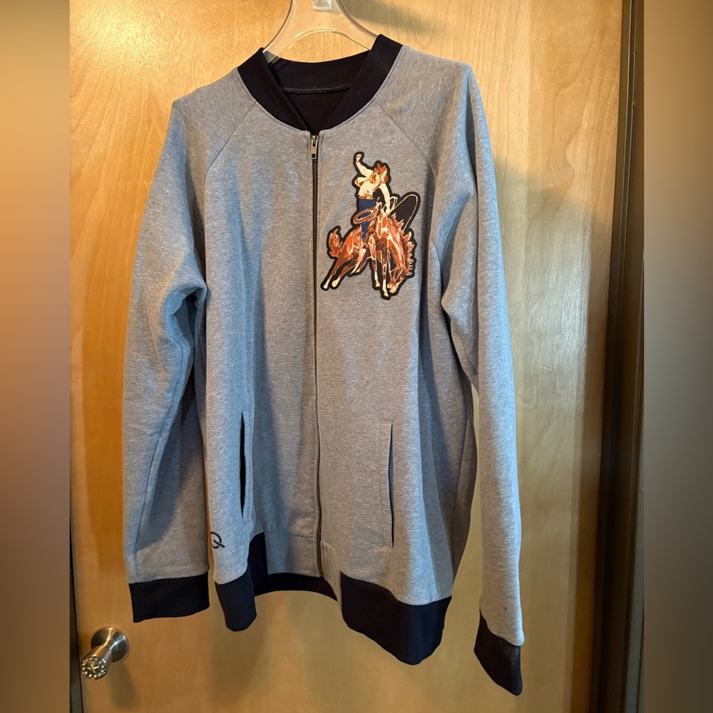 Rodeo Quincy God Bless Cowboys Zip-Up Sweatshirt with Rodeo Patch; Size XXL